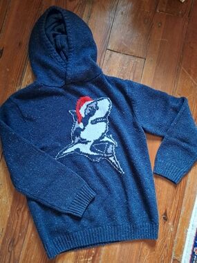 Gymboree Navy Blue Shark Hoodie Sweater with Red Accent